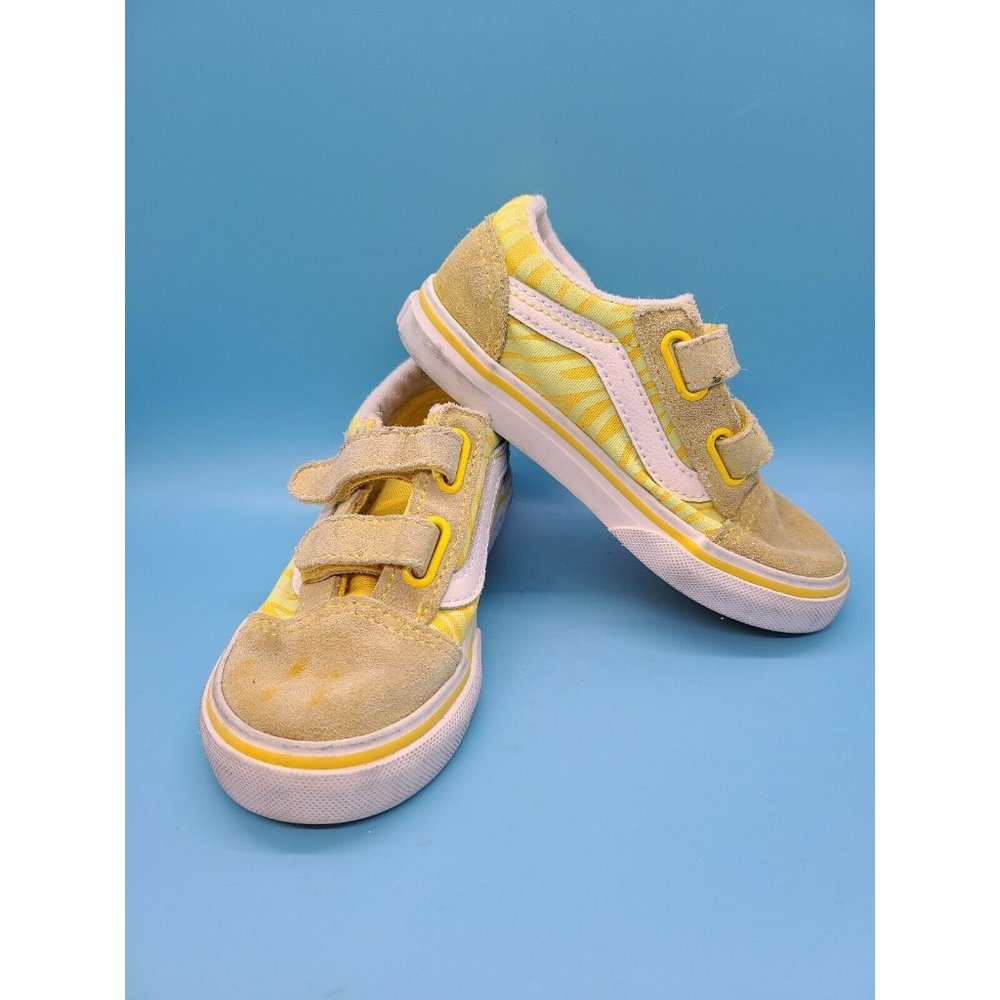 Vans Unisex Toddler Shoes Size 9 Old Skool V Zebra Yellow Hook Loop Shoes